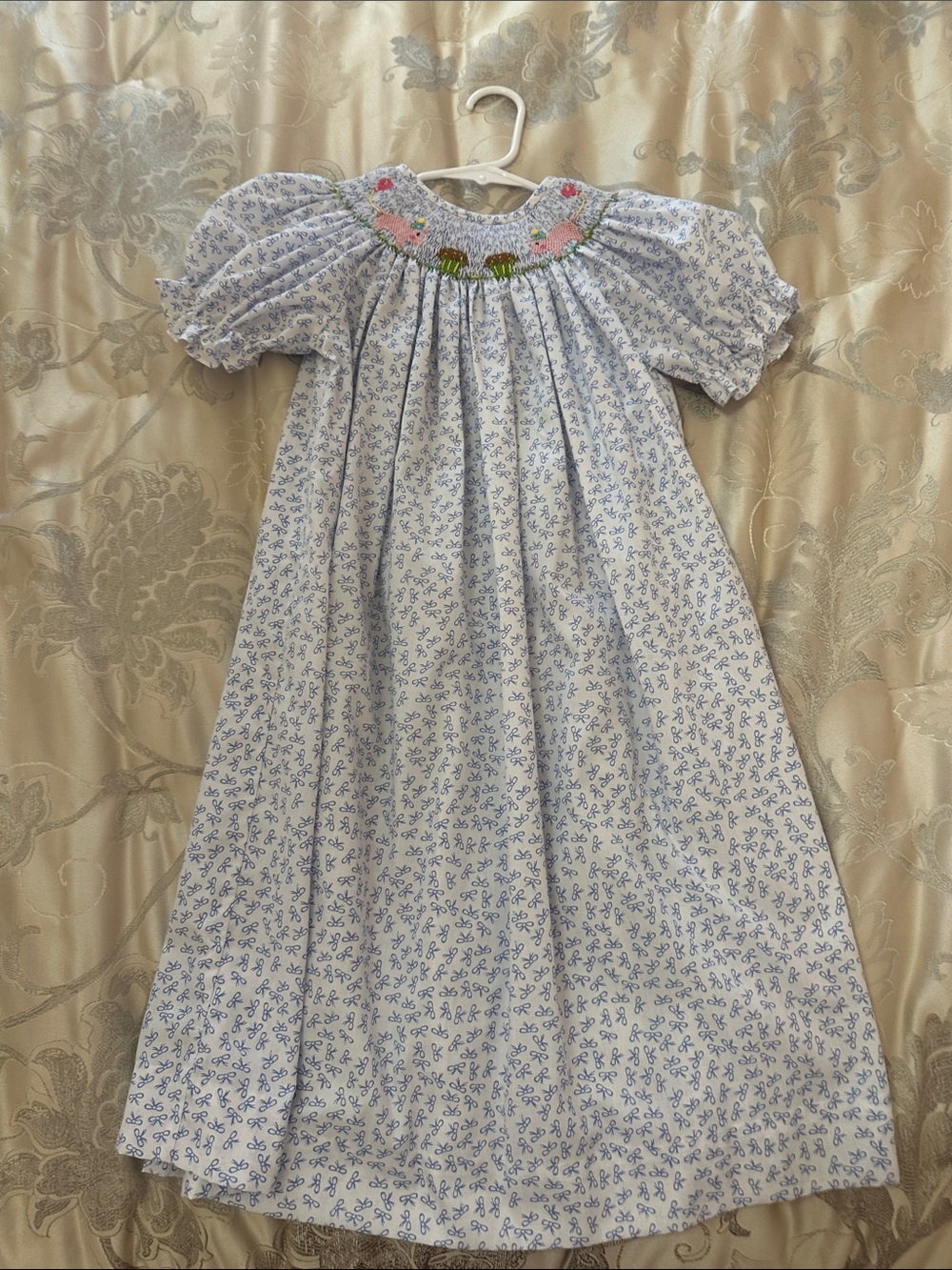 Smocked Light Blue and White Dress for Girls